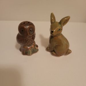 Vintage Mini Salt and Pepper Shakers Owl and Bunny